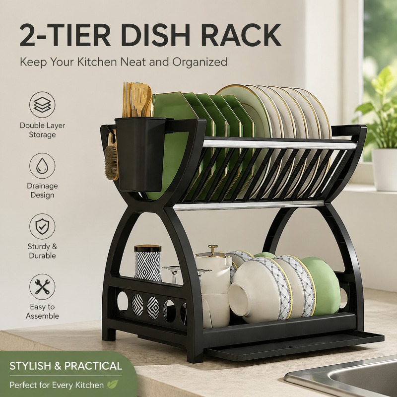 Commercial Kitchen Floor Drain - 2 Tier Dish Drying Rack Kitchen