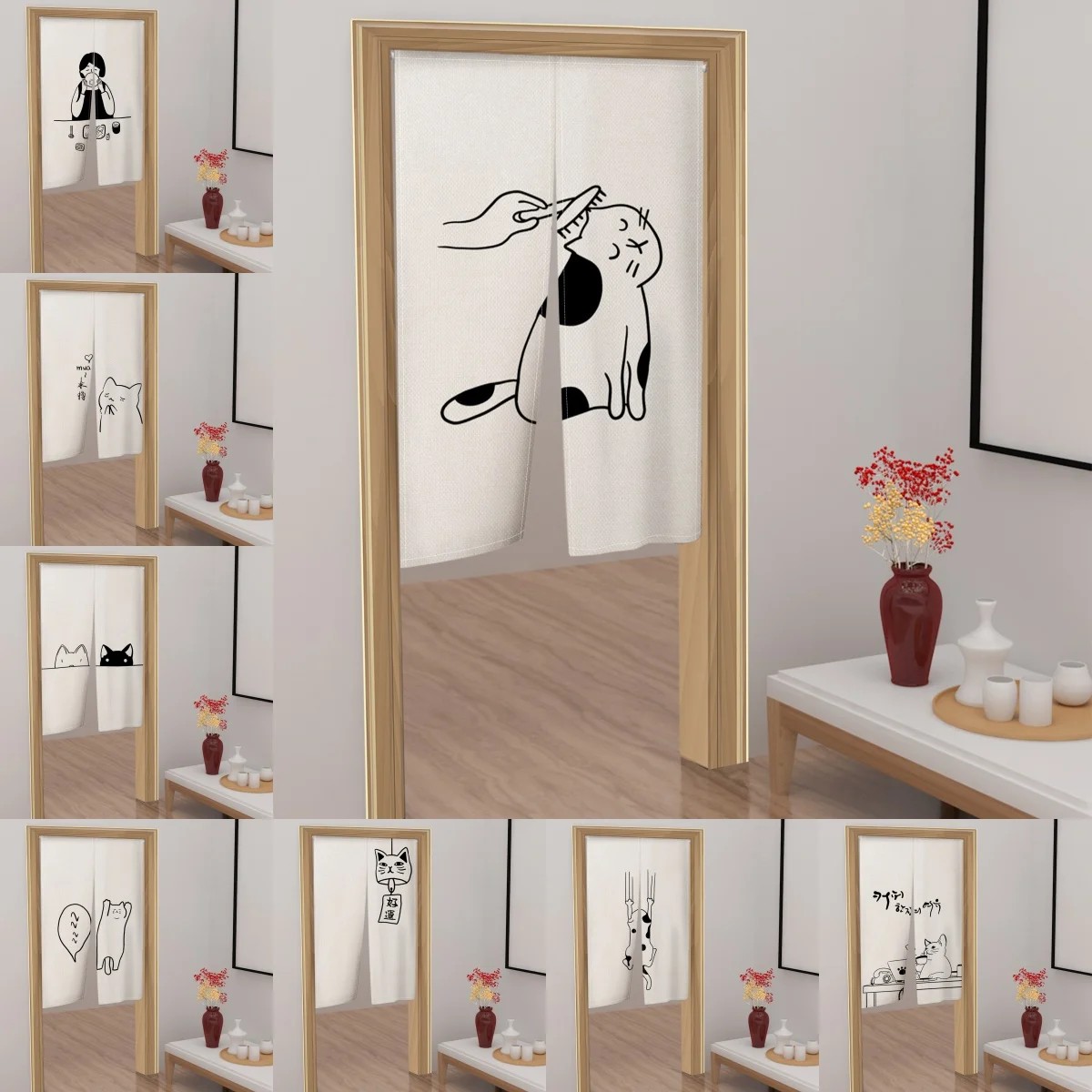 Commercial Kitchen Canopy - Japanese-style Door Curtain, Cartoon Cat Partition,