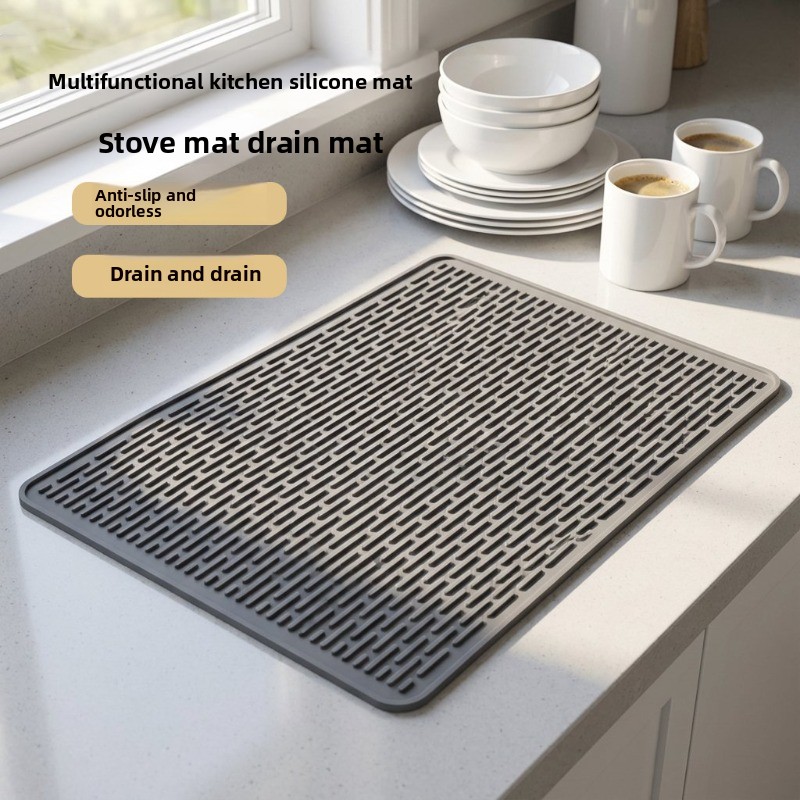 Commercial Kitchen Floor Drain - Silicone Dish Drying Mat for Kitchen